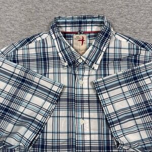 Relwen Shirt Mens Size XL Blue White Plaid Short Sleeve Button Down Outdoor